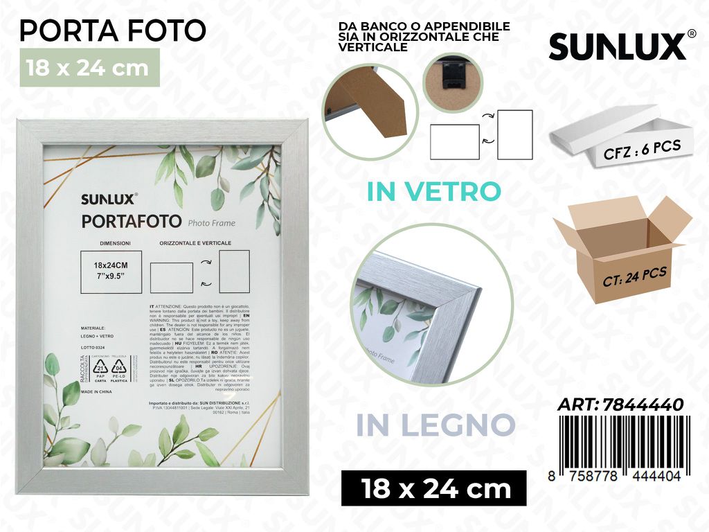 Sunlux Portafoto Argento Legno 18*24CM
