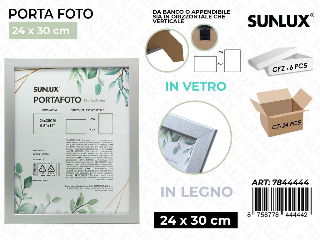 Sunlux Portafoto Argento Legno 24*30CM