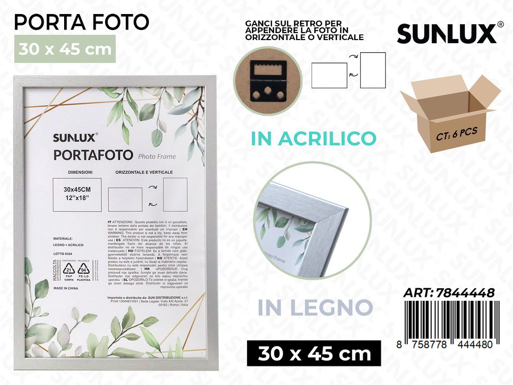 Sunlux Portafoto Argento Legno 30*45CM