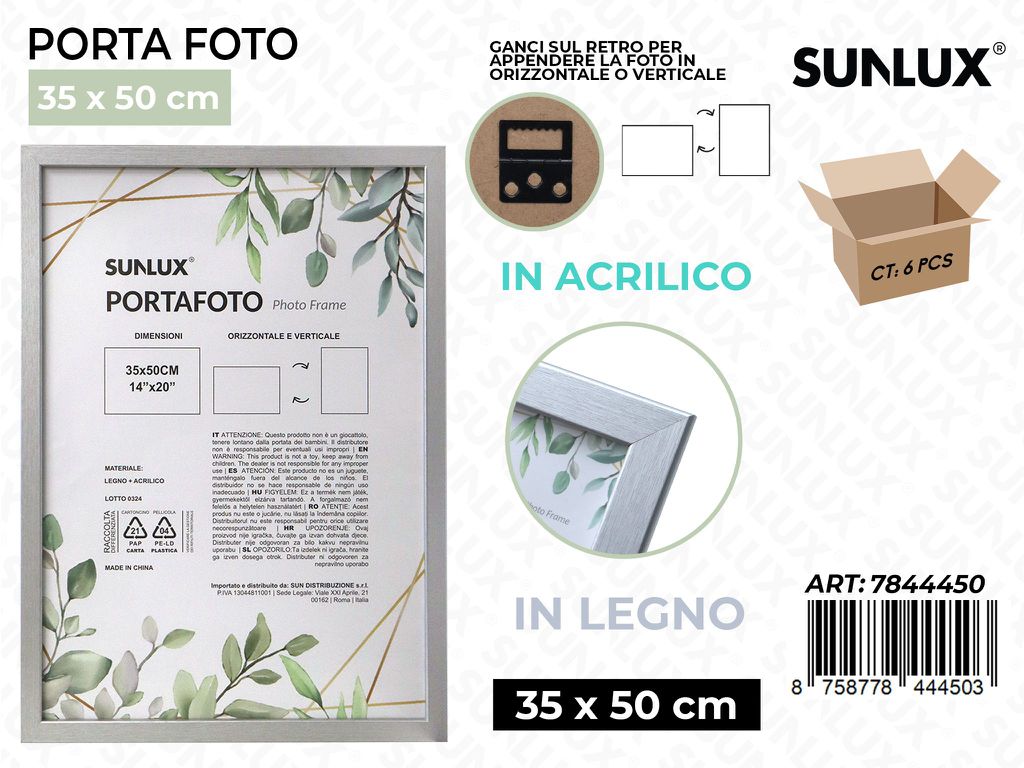 Sunlux Portafoto Argento Legno 35*50CM