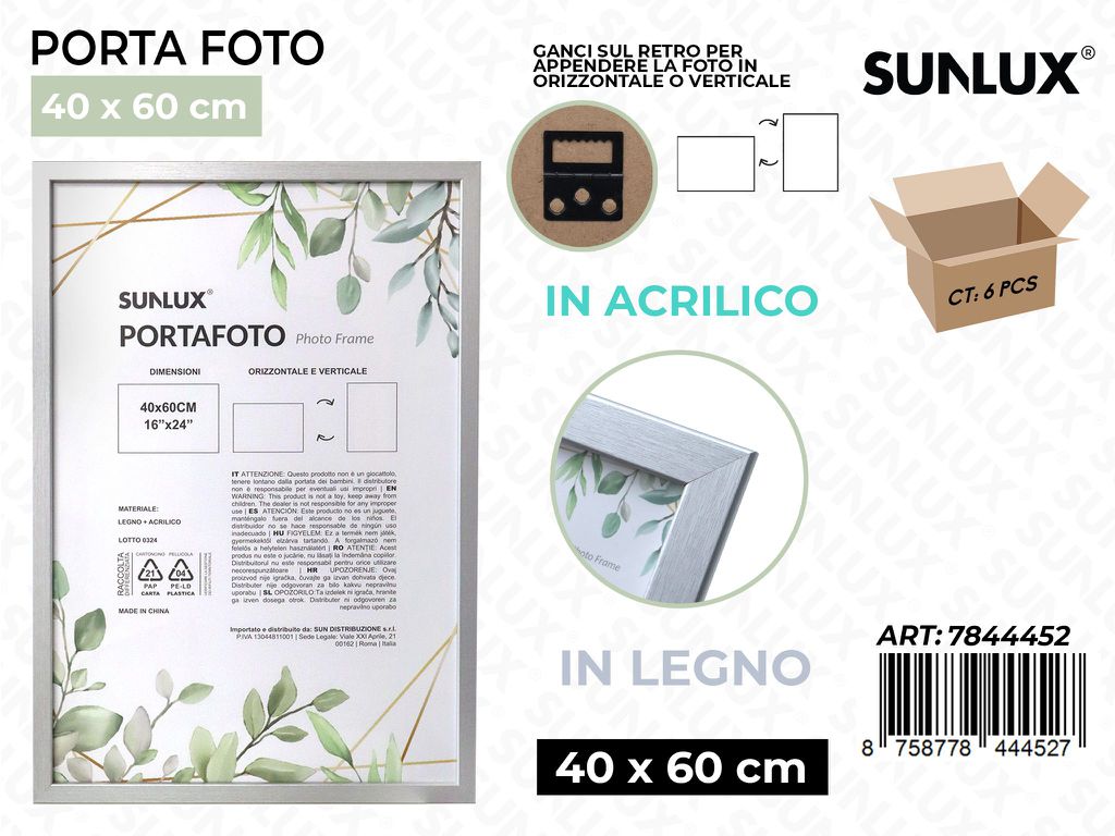 Sunlux Portafoto Argento Legno 40*60CM
