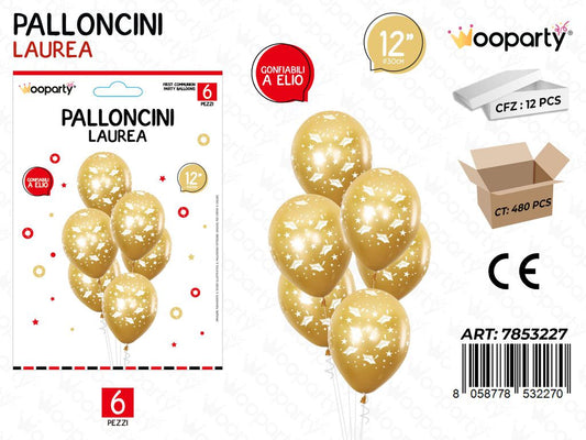 Wooparty Palloncini Laurea Oro 6PCS 30CM