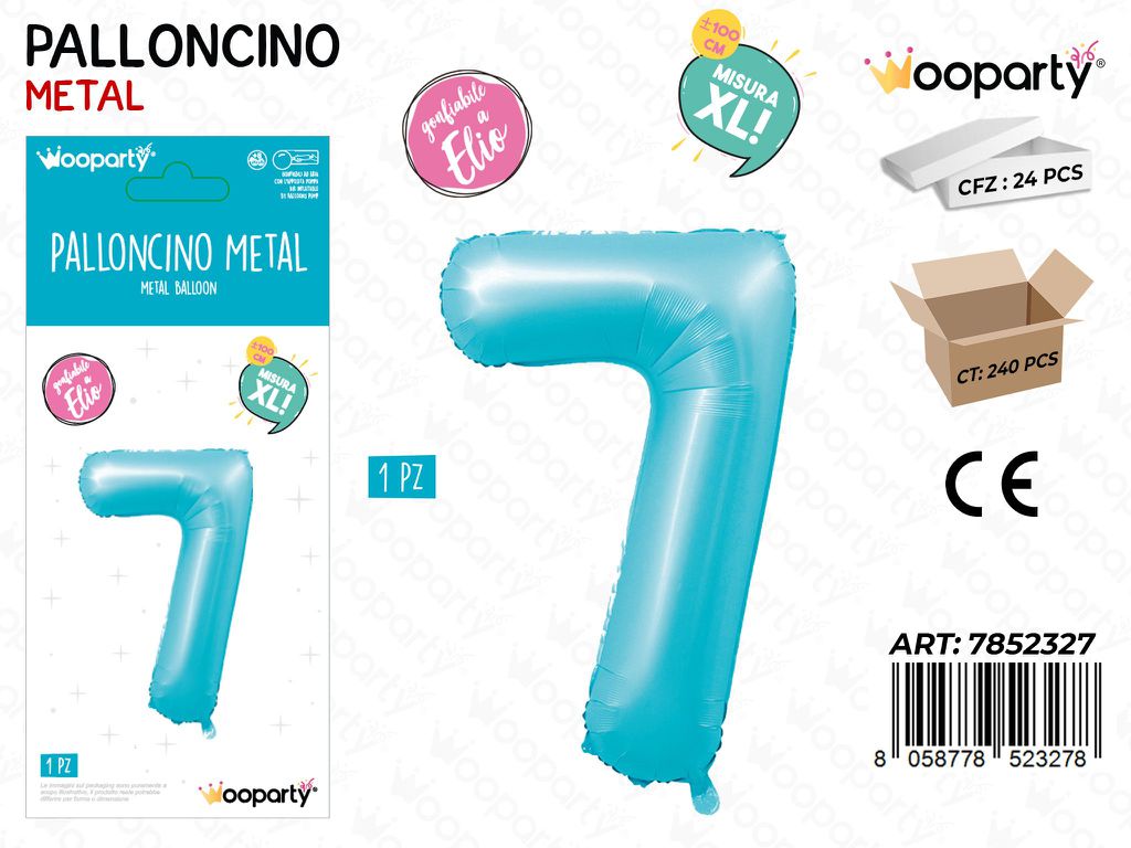 Wooparty Palloncino N.7 Azz. Opaco 100CM