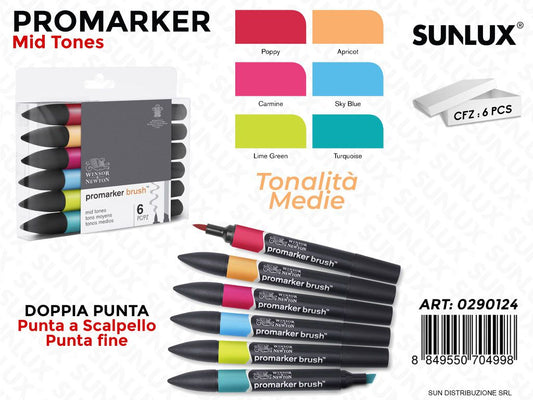 Promarker Brush T. Medie Doppia Punta 6PCS