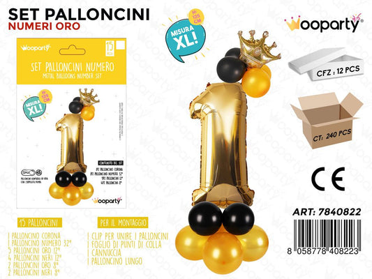 Set Palloncini N.1 ORO*NERO 15PCS 125CM