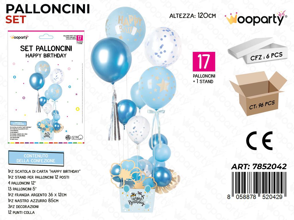 Wooparty Set Pallon. c/ Stand H. Birthday 17PCS