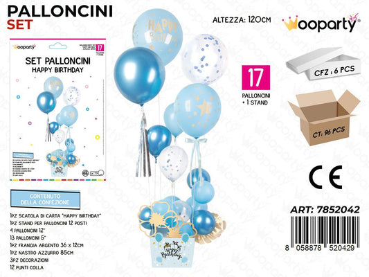 Wooparty Set Pallon. c/ Stand H. Birthday 17PCS