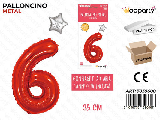 Palloncino Rosso Metal 35CM N. 6