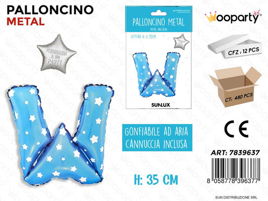 Palloncino Mylar Blu c/ Stelle Let. W 35CM