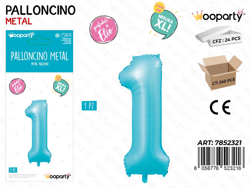 Wooparty Palloncino N.1 Azz. Opaco 100CM