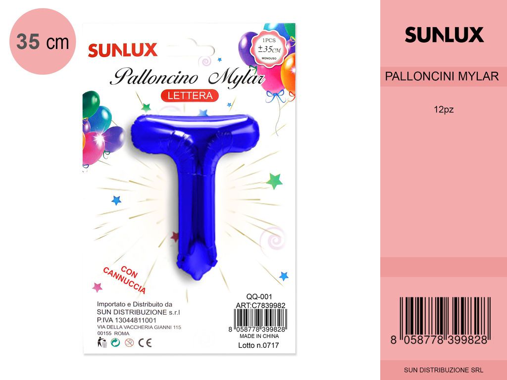 Palloncino Mylar Blu Lettera T