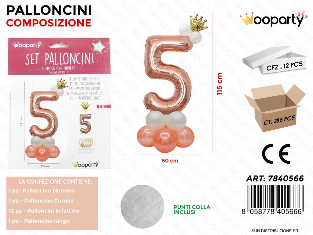 Set Palloncini Comp. Numero 5 50*115CM