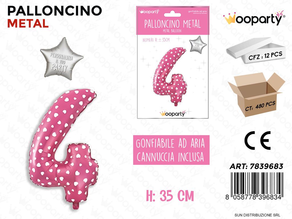 Palloncino Metal Rosa c/Cuore N. 4 35CM