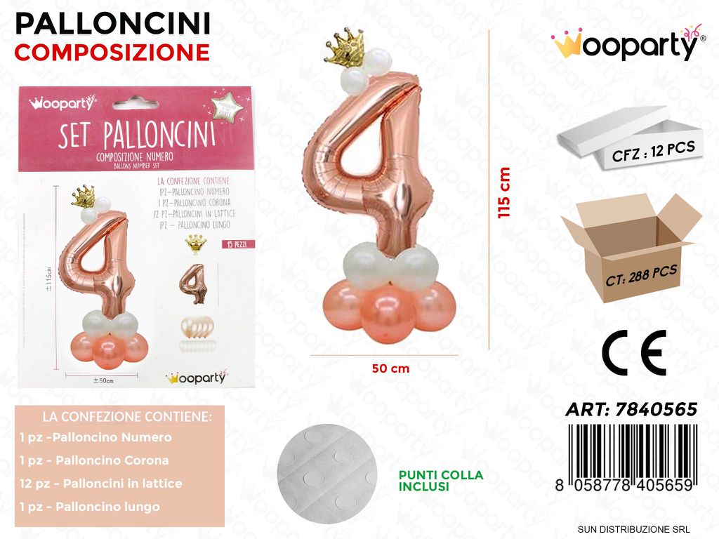 Set Palloncini Comp. Numero 4 50*115CM