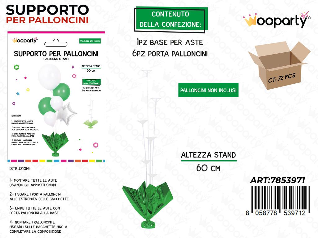 Wooparty Supporto Palloncini Verde 60CM