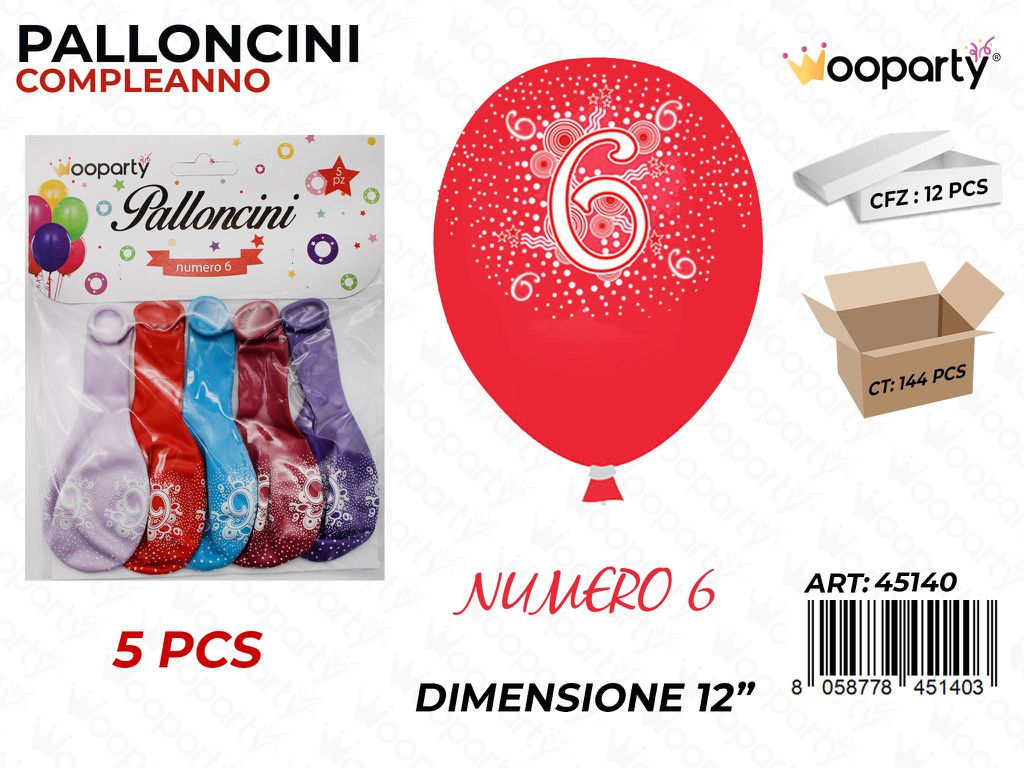 Palloncini D.12 Multicolore N.6 5PCS /Pz da 12*CFZ