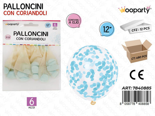 Wooparty Palloncini c/ Coriandoli Cel. 6PCS 30CM