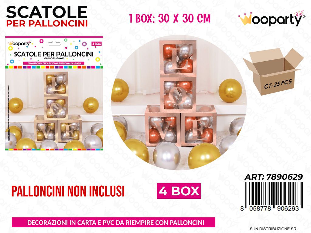 Scatole per Palloncini 4BOX Love Oro Rosa 30*30CM
