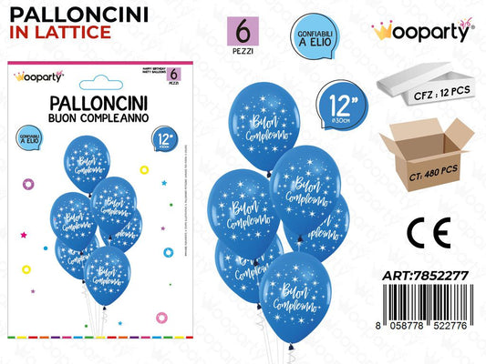 Wooparty Palloncini B. Compl. 6PCS Ass. 30CM