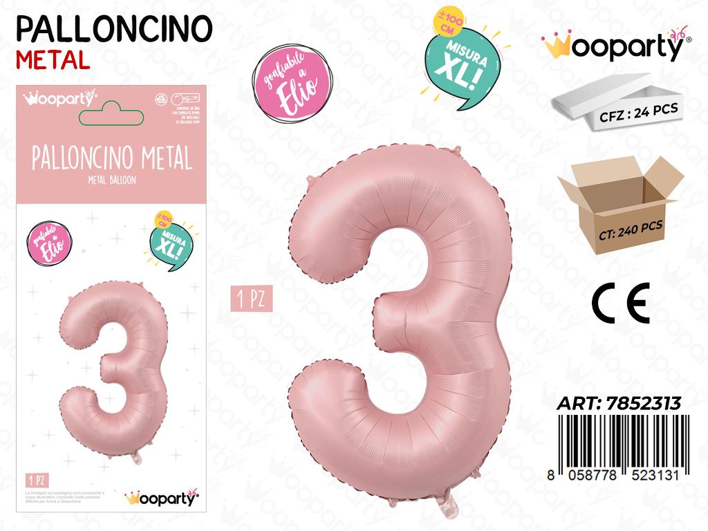 Wooparty Palloncino N.3 Ro. Opaco 100CM