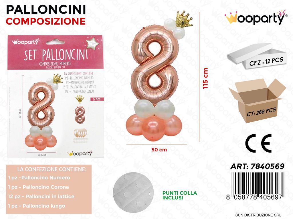 Set Palloncini Comp. Numero 8 50*115CM