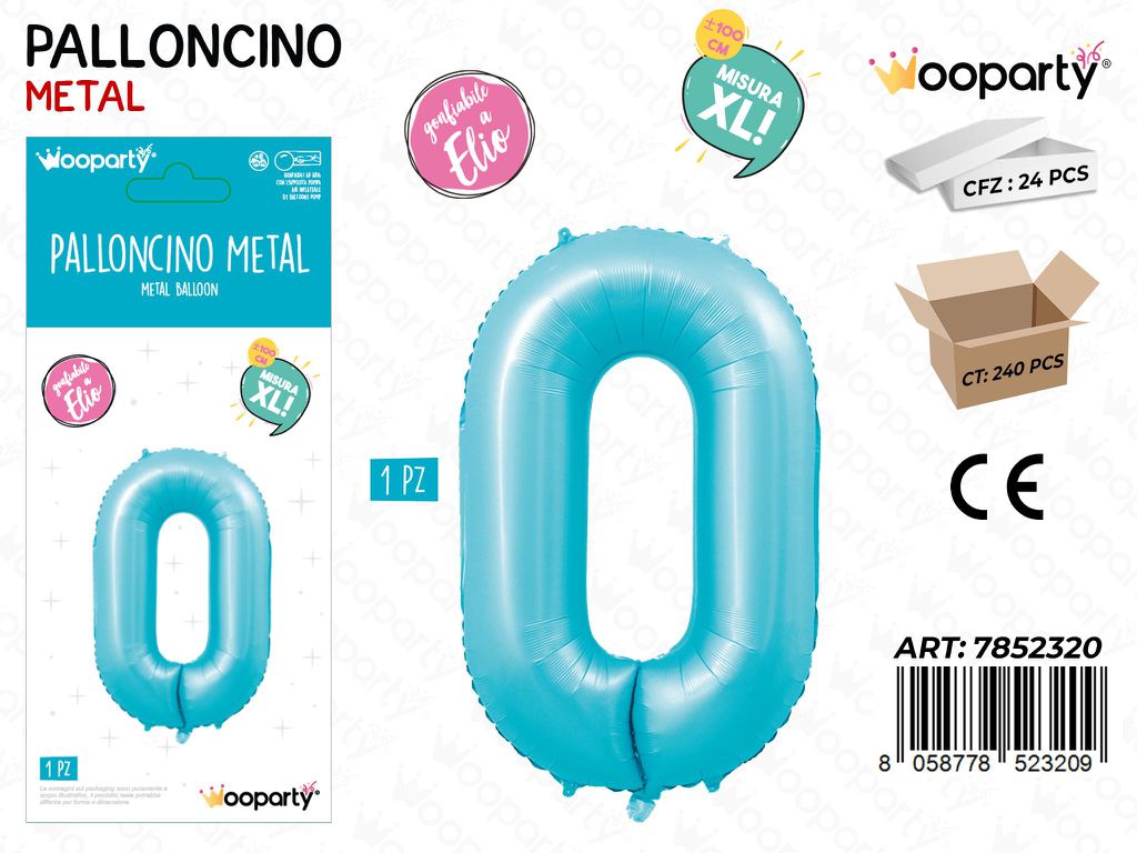 Wooparty Palloncino N.0 Azz. Opaco 100CM