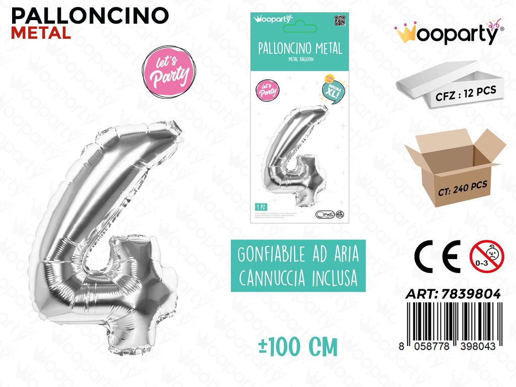 100CM Palloncino Mylar Arg Num. 4
