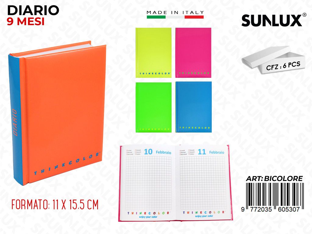 DIARIO BICOLORE 9MESI COLORI ASS. 11*15.5CM /PZ DA 6**