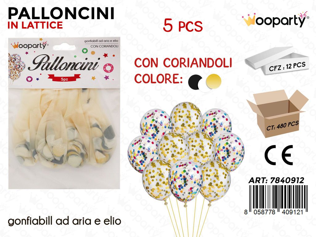 Palloncini c/ Coriandoli Nero Mix 5PCS