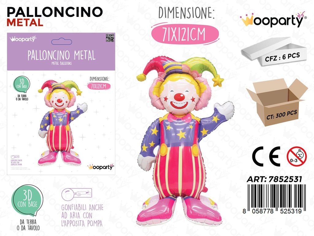 Wooparty Palloncino Metal Clown 3D 71*121CM