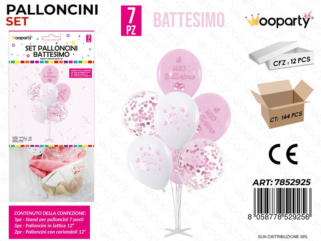 Set Palloncini c/ Stand Battesimo Girl 7PCS Ass. / Pz da 12