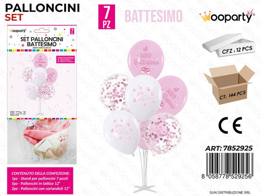 Set Palloncini c/ Stand Battesimo Girl 7PCS Ass. / Pz da 12