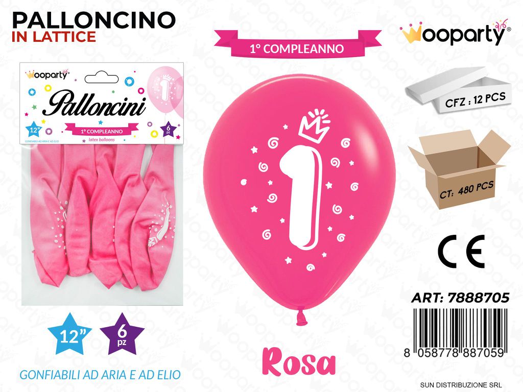 Palloncini Lattice 1COMPL. Rosa 6PCS MIS.12