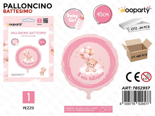 Wooparty Palloncino Battesimo Girl 45CM