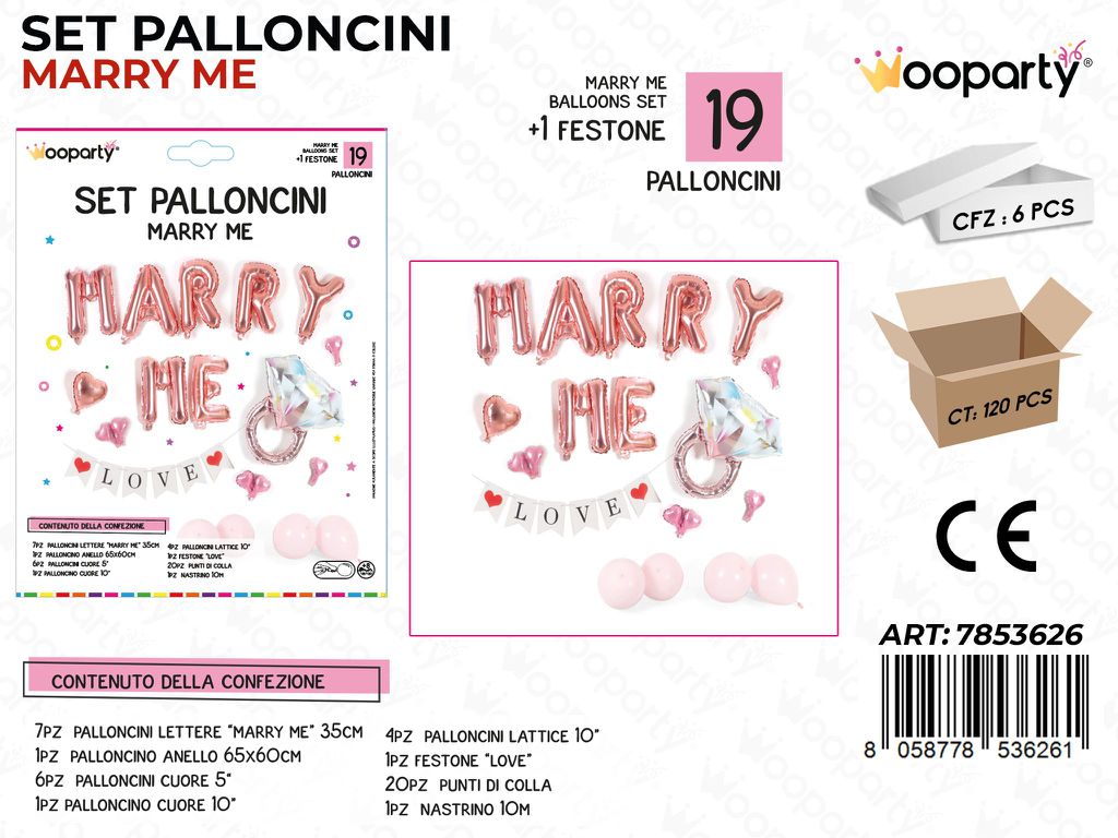 Set Palloncini Marry Me 19PCS Ass. c/ Fest.