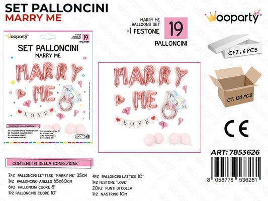 Set Palloncini Marry Me 19PCS Ass. c/ Fest.