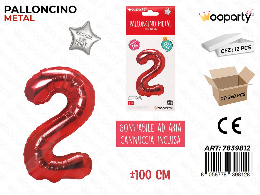 Palloncino Metal Rosso N. 2 100CM