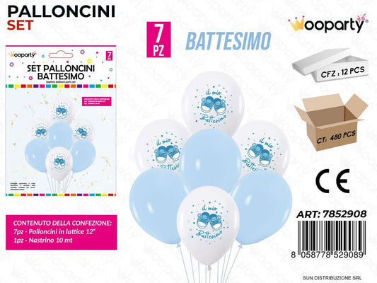Set Palloncini Battesimo Cel. 7PCS Ass. / Pz da 12