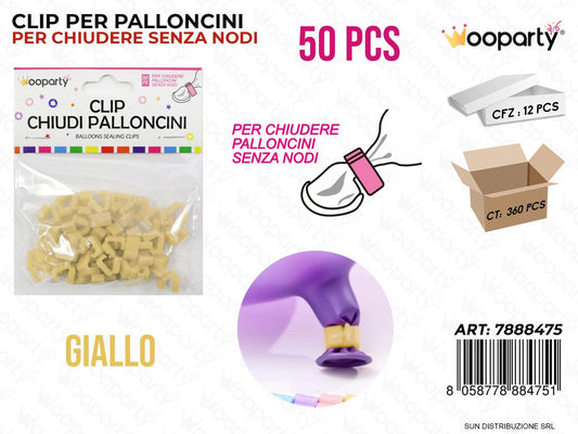 Clip Chiudi Palloncino Giallo 50PCS