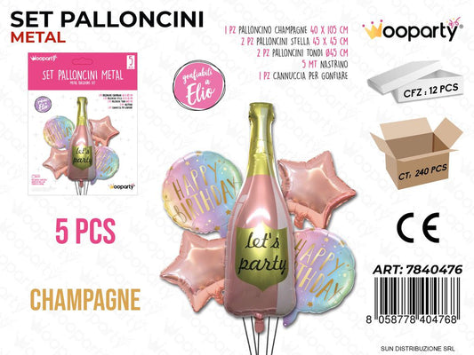 Set Palloncini Metal Champagne 5PCS Ass.