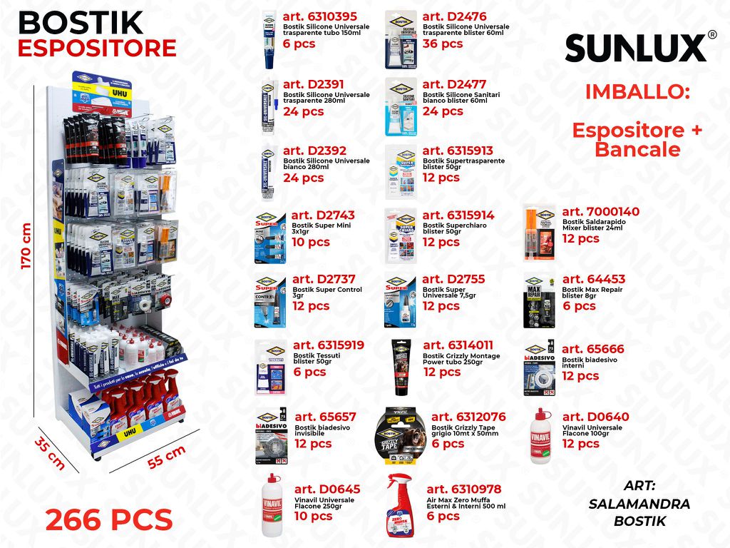 Esp. Salamandra Bostik 55*35*170CM 266PCS Ass.