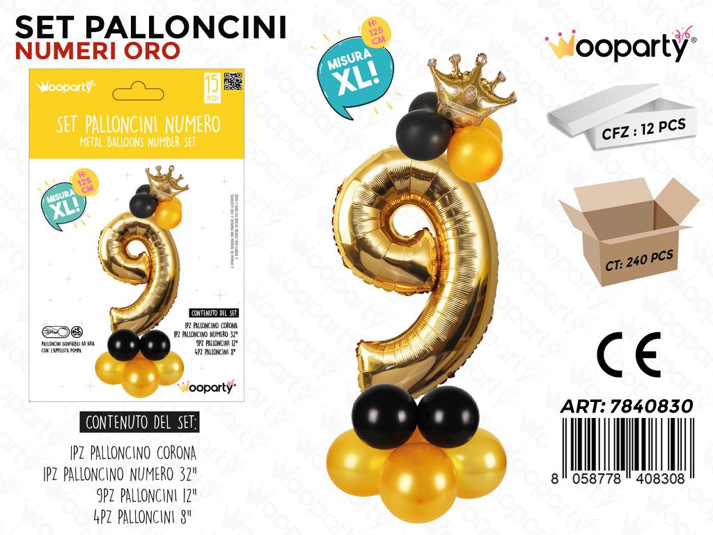 Set Palloncini N.9 ORO*NERO 15PCS 125CM