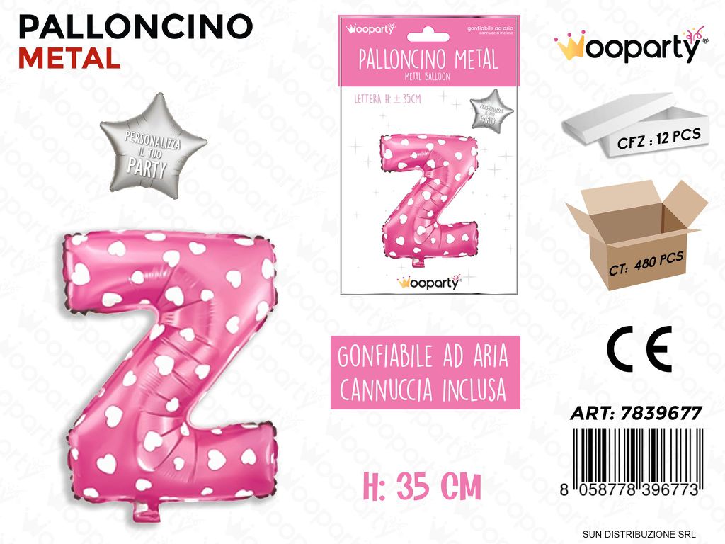 Palloncino Metal Rosa c/Cuore Let. Z 35CM