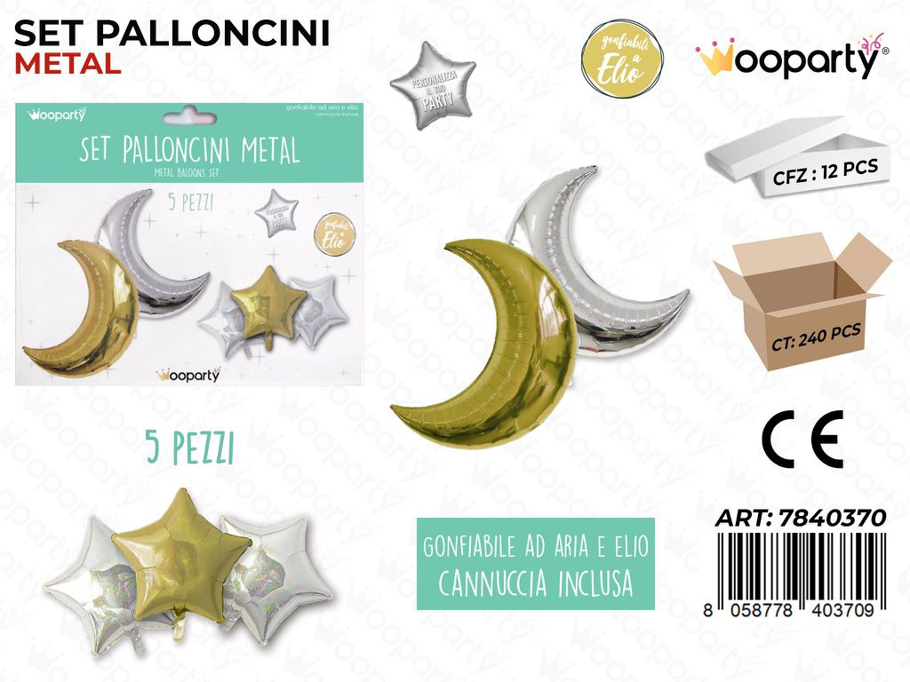Set Palloncini Metal Luna Oro 5PCS