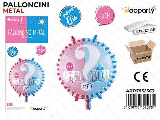 Wooparty Palloncini Metal Girl Or Boy 45CM