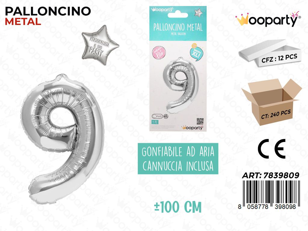 100CM Palloncino Mylar Arg Num. 9
