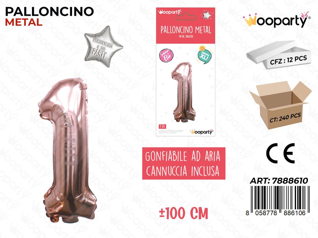 Palloncino Mylar 100CM-ORO Metal. NUM.1