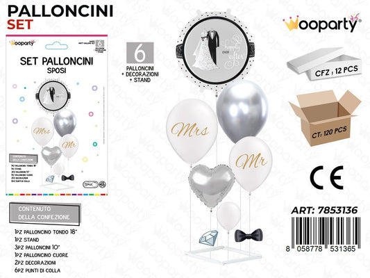 Wooparty Set Pallonc. c/Stand Sposi 6PCS Ass.