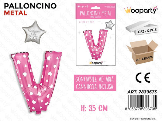 Palloncino Metal Rosa c/Cuore Let. V 35CM