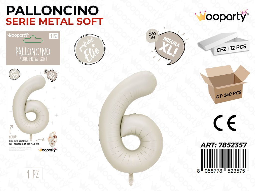 Wooparty Palloncino N.6 Metal Soft 100CM